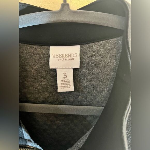 Chico’s Weekender black vest w/ checks zipper frt w/ elastic back, front pockets - Picture 2 of 14